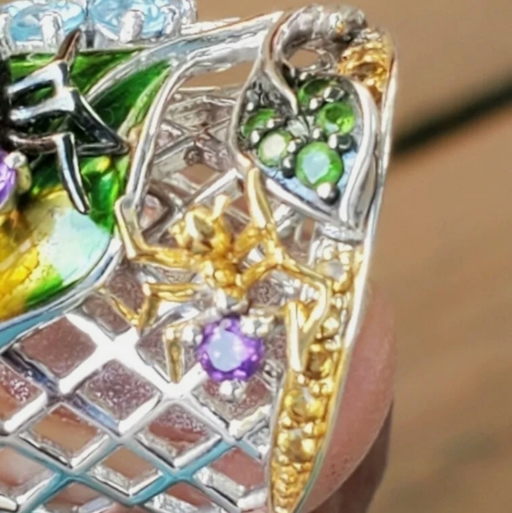 Amethyst, Citrine, Chrome Diopside, Topaz Nature Ring Plat over Sterling… - Picture 7 of 11